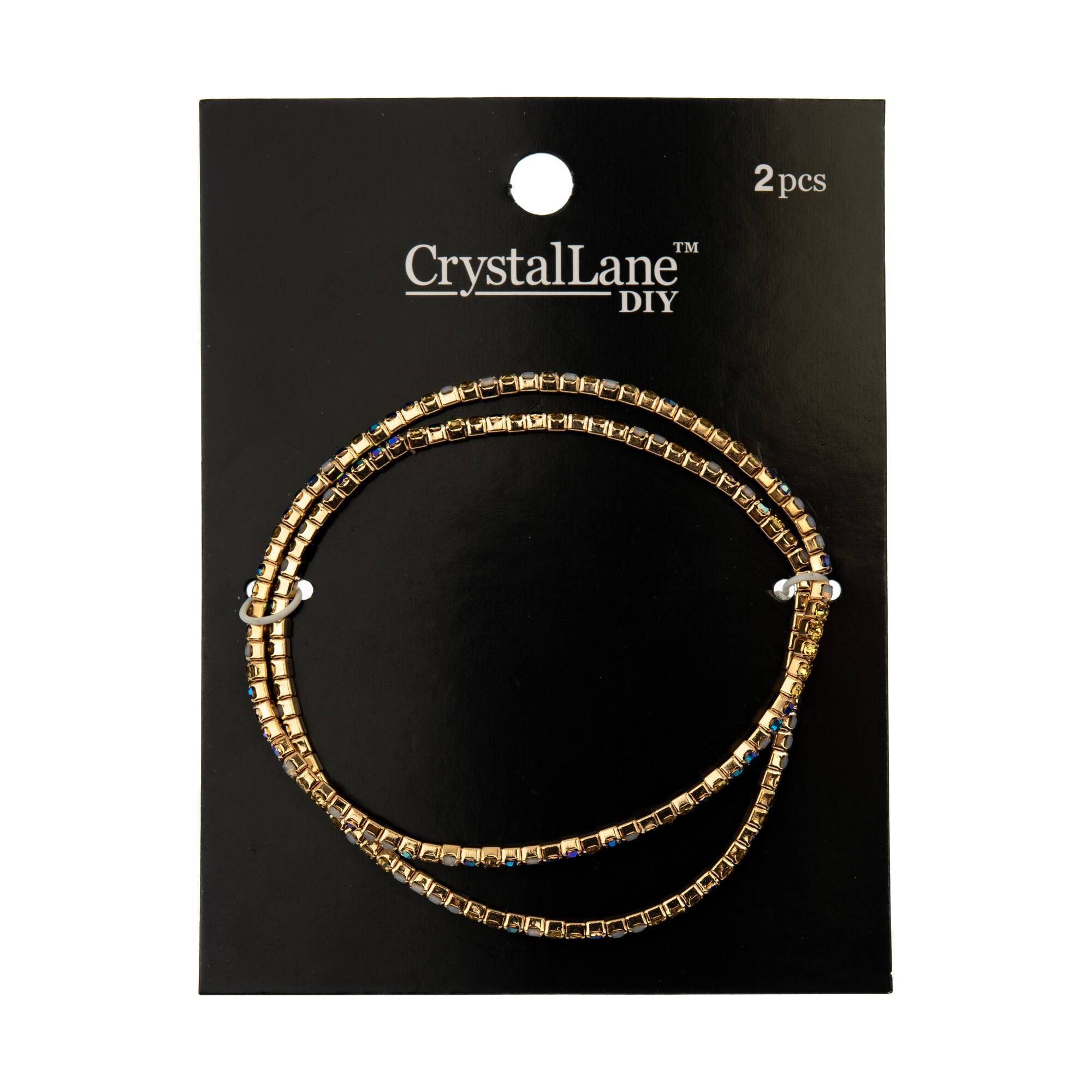 Crystal Lane DIY Gold Blue, Yellow & White Rhinestones Bracelets, 2ct.